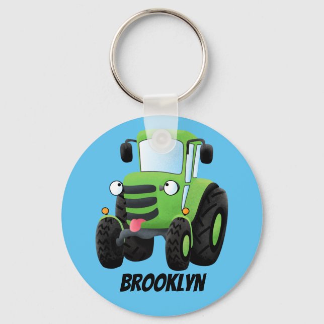 Porte-clés Illustration du joli joyeux tracteur agricole vert (Recto)