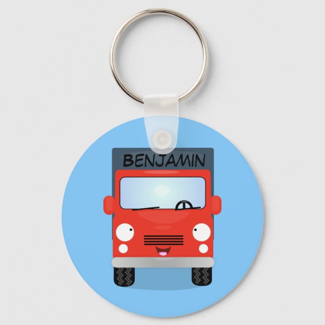 Porte-clés Illustration d'un camion kawaii rouge mou (Recto)