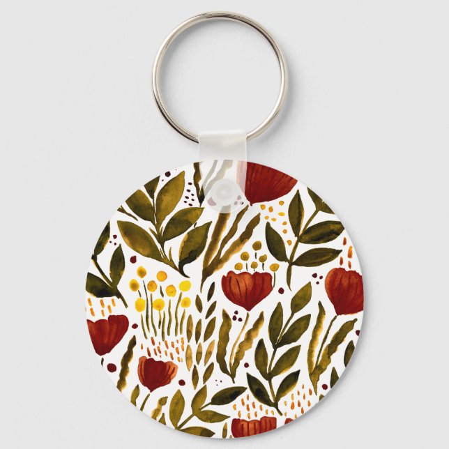 Porte-clés Illustration florale botanique d'orange brûlé (Recto)