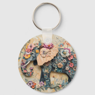 Porte-clés Illustration florale des éléphants