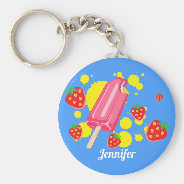 Porte-clés Illustration Fun Pink Popsicle and Strawberries (Devant)