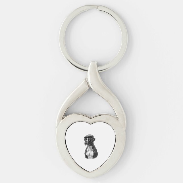 Porte-clés Illustration graphique monochrome de chien Boxer v (Devant)