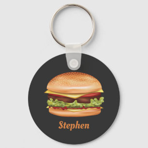 Porte-clés Illustration Hamburger Fast Food Avec Nom Personna