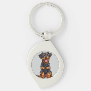 Porte-clés Illustration joyeuse d'un chien noir et feu