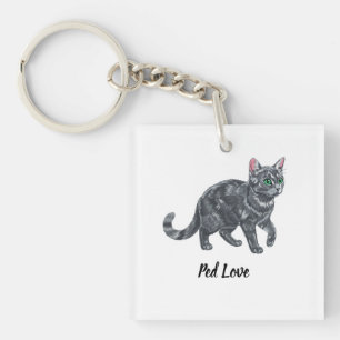 Porte-clés Illustration majestueuse de chat tigré gris aux ye