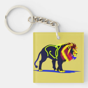 Porte-clés Illustration néon vive de lion avec magenta vibran