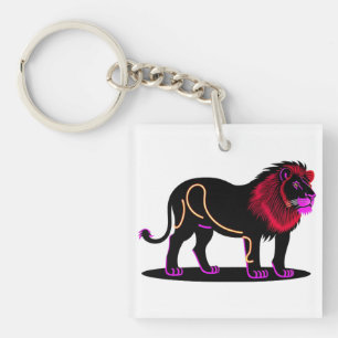 Porte-clés Illustration néon vive de lion avec magenta vibran