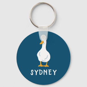 Porte-clés Illustration personnalisée de canard blanc bleu ma