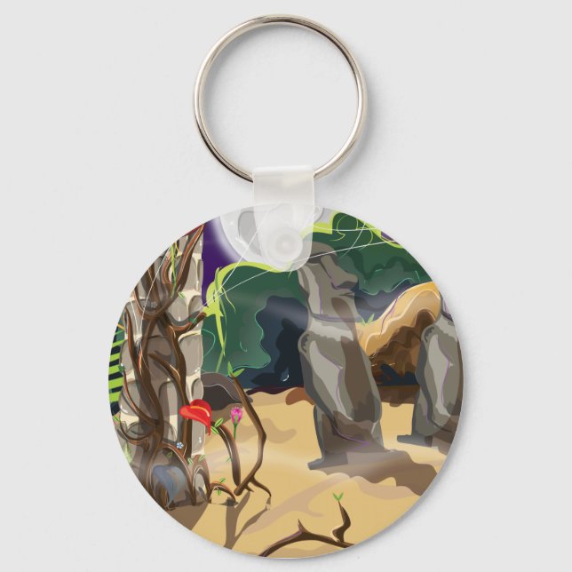 Porte-clés Illustration Rainforest Hidden Temple. (Recto)