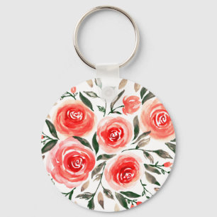 Porte-clés Illustration Rose d'aquarelle rose fille