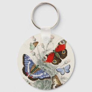 Porte-clés Illustration Scientifique Botanique de Papillon de