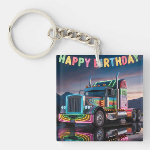 Porte-clés Illustration vibrante de camion néon pour annivers