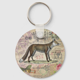 Porte-clés Illustration Vintage de Fox Wildlife Collage