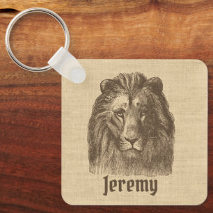 Porte-clés Illustration vintage de Lion sur Burlap Personnali