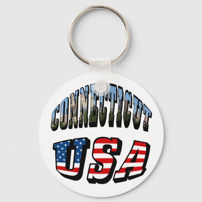 Porte-clés Image Connecticut et texte d'indicateur USA (Recto)
