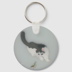 Porte-clés Image en soie chinoise de chat