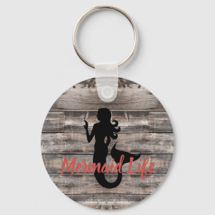 Porte-clés Image MERMAID sur bois rustique