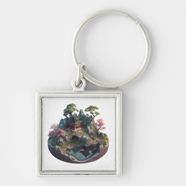 Porte-clés Imaginaire chinois mignon Porte - clé Carré paysag (Devant)