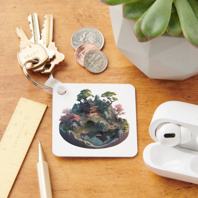 Porte-clés Imaginaire chinois mignon Porte - clé paysage 3D (Bureau)