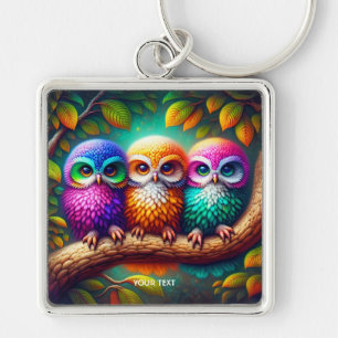 Porte-clés Imaginaire Cute Trois Chouettes Vibrantes