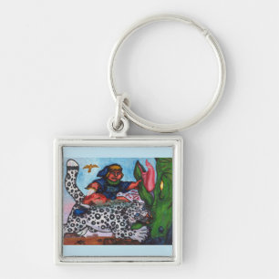 Porte-clés imaginaire garçon à cheval chat combattant dragon 