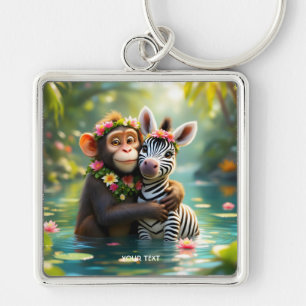 Porte-clés Imaginaire mignon singe Zebra Hug