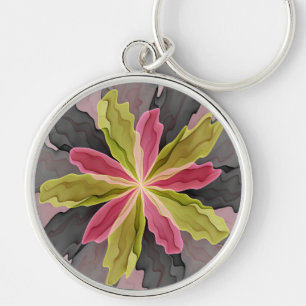Porte-clés Imaginaire rose vert anthracite Fleur Fractal Art
