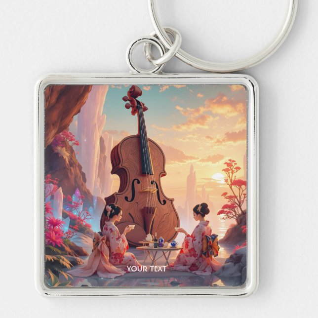 Porte-clés Imaginaire Violon mignon Filles Thé (Devant)
