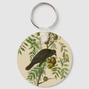 Porte-clés Impression d'oiseau Grackle violet d'Audubon Botan