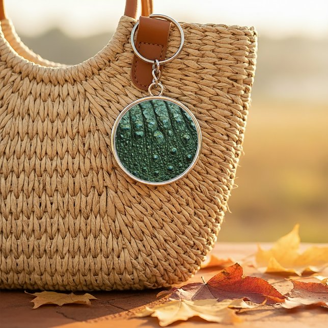 Porte-clés Impression en cuir Faux Alligator (Green Alligator Skin Texture Keychain)