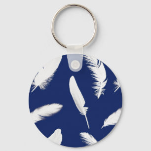 Porte-clés Impression en plumes blanches sur bleu foncé