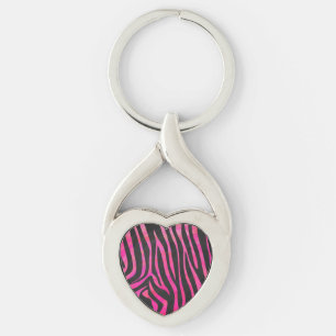 Porte-clés Impression Zèbre Noir et Rose Foncé