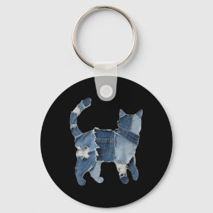 Porte-clés Imprimé animal de chat patch en jean drôle rétro