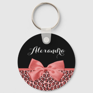 Porte-clés Imprimé jaguar corail et noir avec un joli nœud et