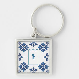 Porte-clés Indigo Azulejo Bleu Décoratif Portugais Lisbonne