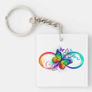 Porte-clés Infini lumineux avec papillon arc-en-ciel