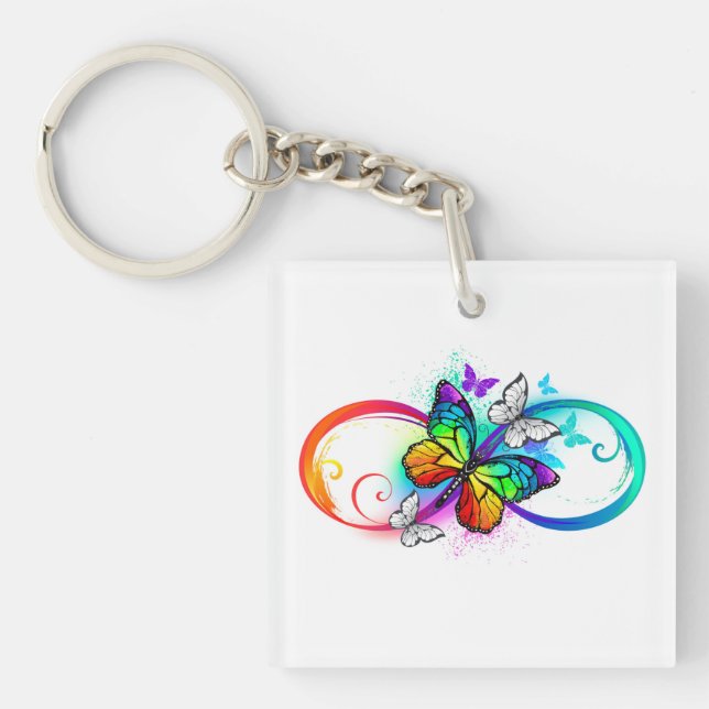 Porte-clés Infini lumineux avec papillon arc-en-ciel (Devant)