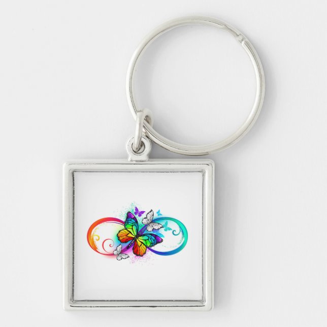 Porte-clés Infini lumineux avec papillon arc-en-ciel (Devant)