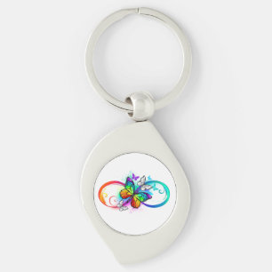 Porte-clés Infini lumineux avec papillon arc-en-ciel