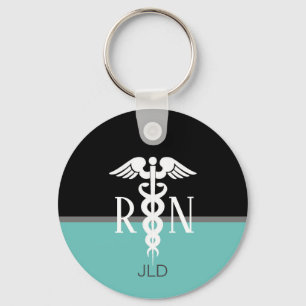 Porte-clés Infirmière diplômée moderne Caduceus Monogramme