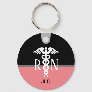 Porte-clés Infirmière diplômée moderne Caduceus Pink Monogram