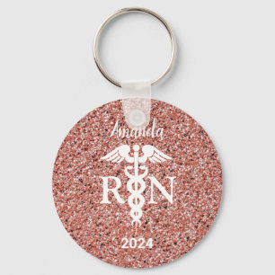 Porte-clés Infirmière inscrite Caduceus Rose Parties scintill