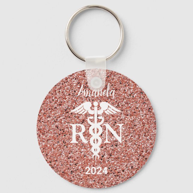 Porte-clés Infirmière inscrite Caduceus Rose Parties scintill (Recto)