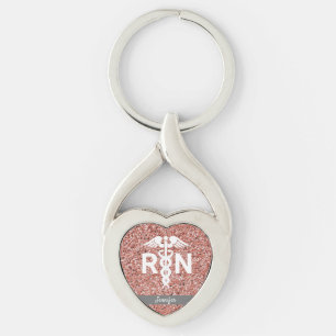 Porte-clés Infirmière inscrite RN Caduceus Rose Gold Parties