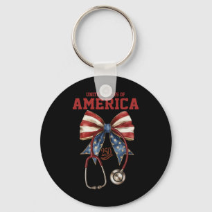 Porte-clés Infirmière patriotique, stéthoscope America Bow, É