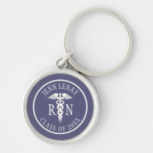 Porte-clés Infirmière personnalisée RN Blue White Graduation
