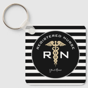 Porte-clés Infirmière RN personnalisée Or noir moderne