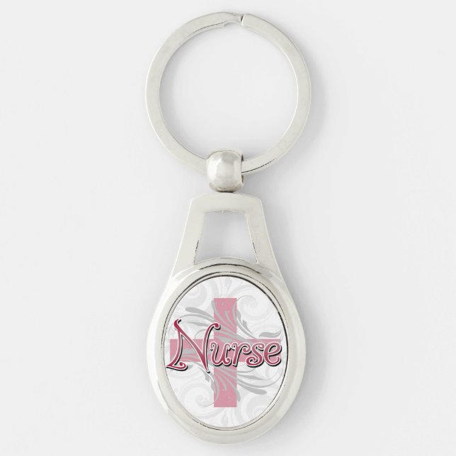Porte-clés Infirmière rose de croix/remous (Devant)