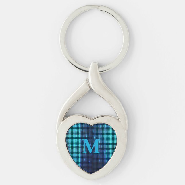 Porte-clés Initiale de monogramme pailleté bleu élégant (Devant)