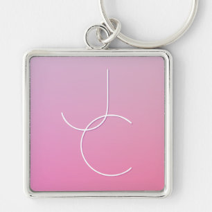 Porte-clés Initiales de chevauchement modernes 2 Ombre rose